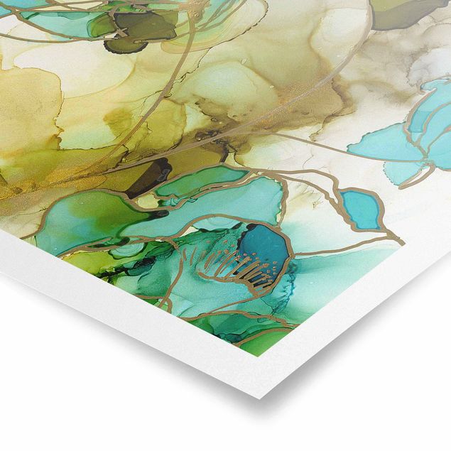 Turquoise prints Flower Facets In Watercolour