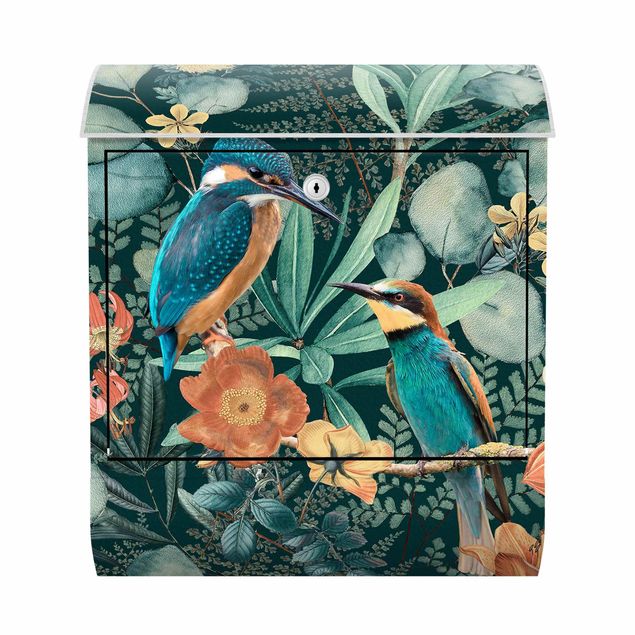 Retro letterbox Floral Paradise Kingfisher And Hummingbird