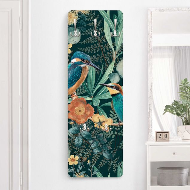 Wall mounted coat rack flower Floral Paradise Kingfisher And Hummingbird