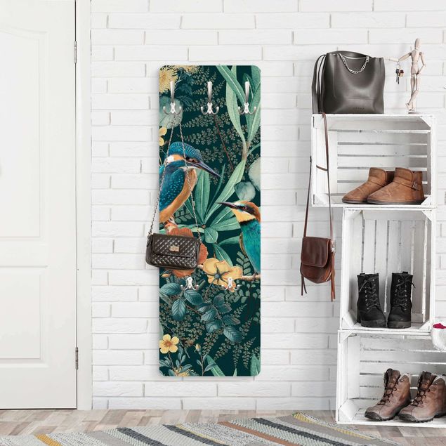 Country style coat rack Floral Paradise Kingfisher And Hummingbird