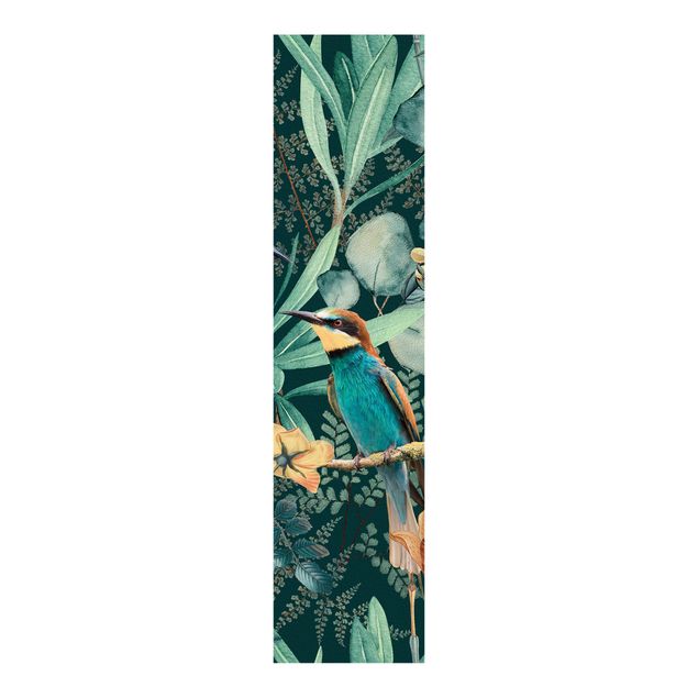 Sliding panel curtains flower Floral Paradise Kingfisher And Hummingbird