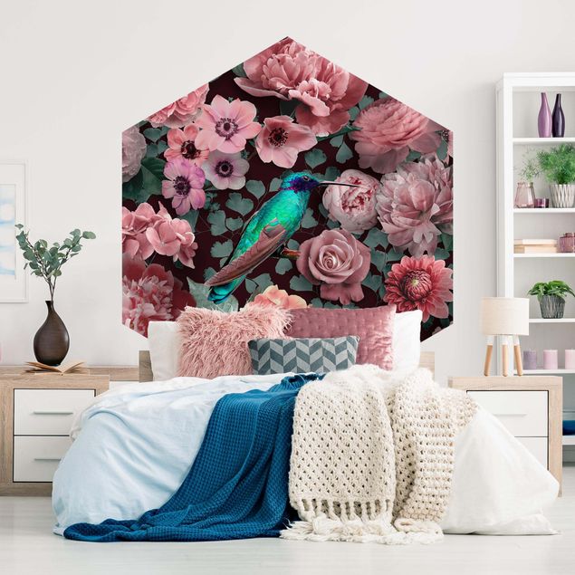 Wallpapers flower Floral Paradise Hummingbird With Roses