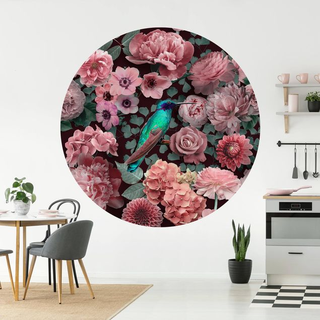 Kitchen Floral Paradise Hummingbird With Roses