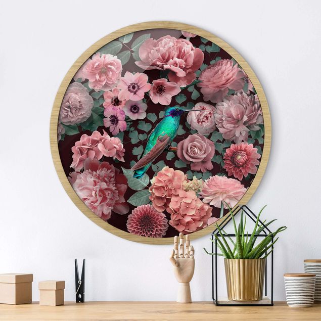 Canvas art Floral Paradise Hummingbird With Roses