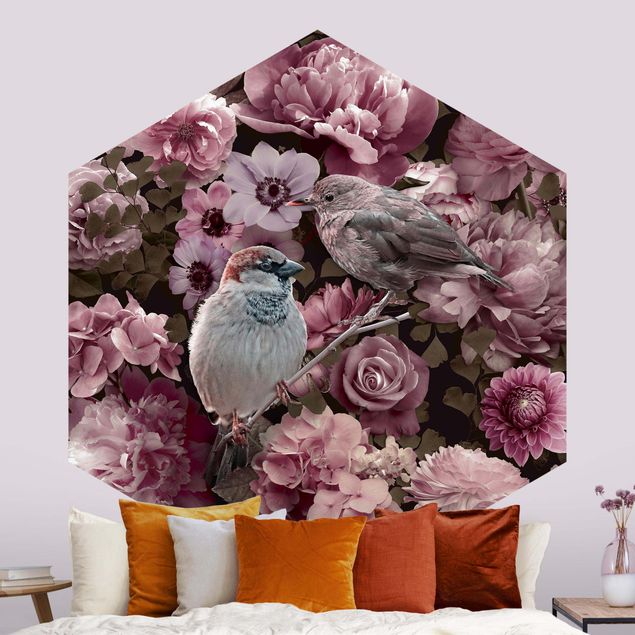 Wallpapers rose Floral Paradise Sparrow In Antique Pink