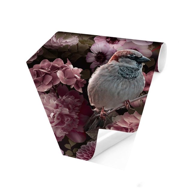 Wallpapers animals Floral Paradise Sparrow In Antique Pink