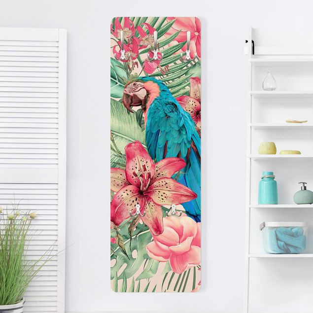 Wall mounted coat rack flower Floral Paradise Tropical Parrot
