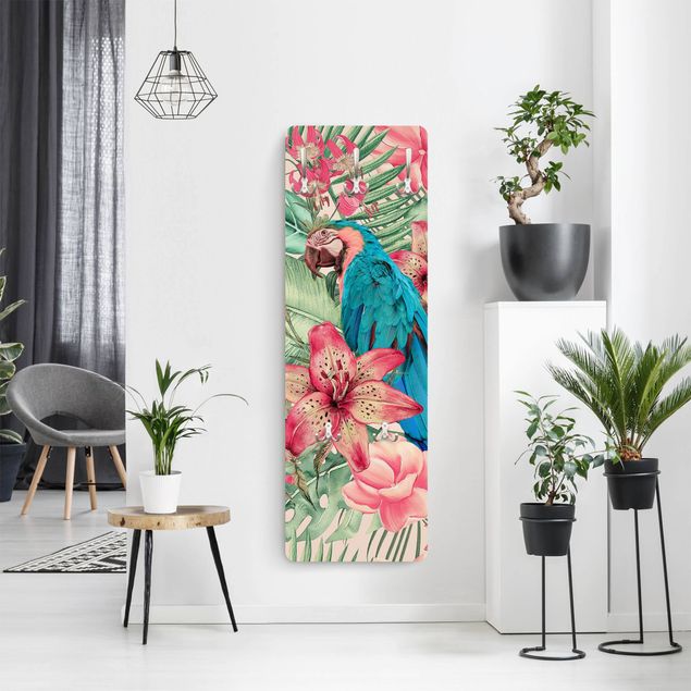 Wall mounted coat rack animals Floral Paradise Tropical Parrot