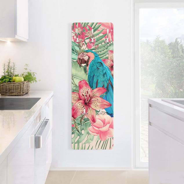 Wall mounted coat rack multicoloured Floral Paradise Tropical Parrot