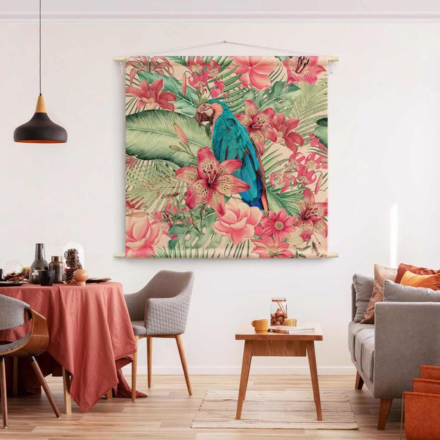 modern tapestry Floral Paradise Tropical Parrot