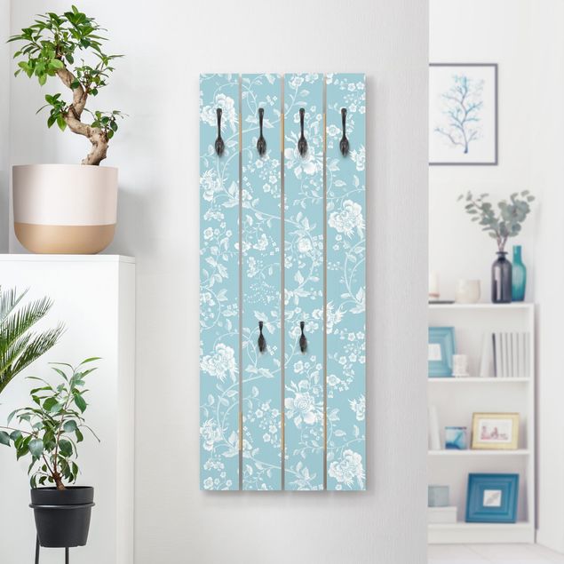 Wall mounted coat rack flower Flower Tendrils On Blue