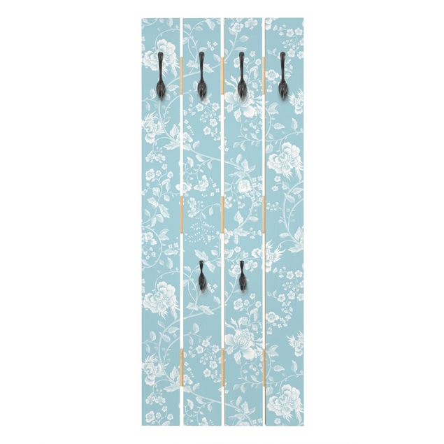 Wall mounted coat rack blue Flower Tendrils On Blue