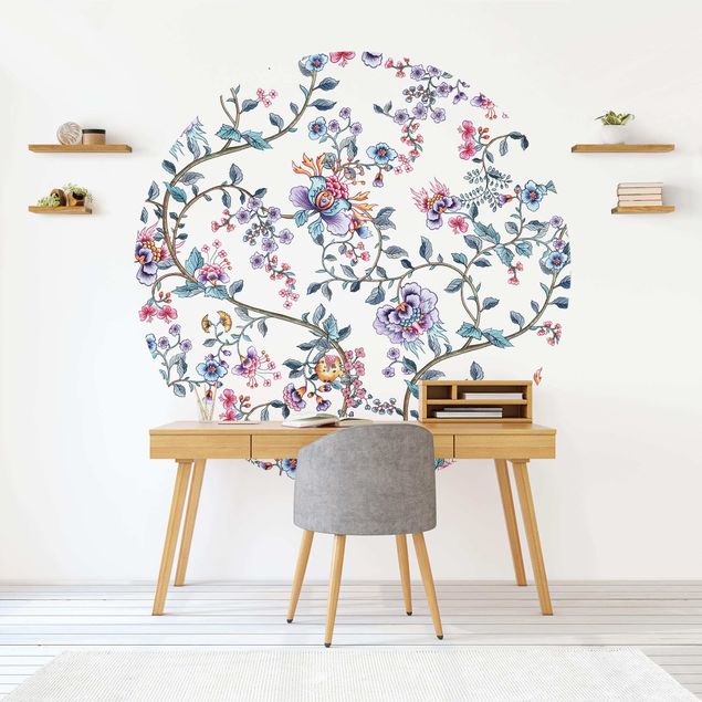 Floral wallpaper Flower Tendrils In Pastel Colours