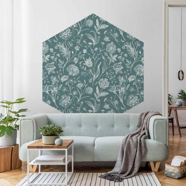 Vintage aesthetic wallpaper Flower Dance On Blue Gray