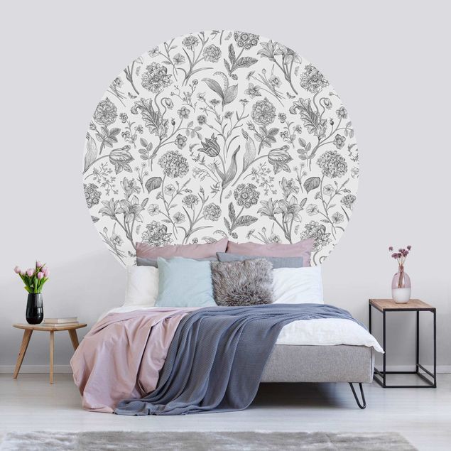 Floral wallpaper Flower Dance In Grey