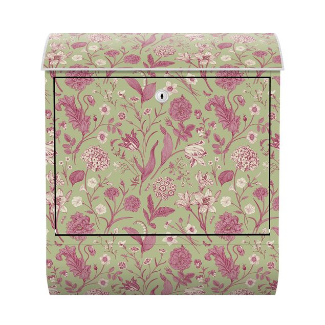 Retro letterbox Flower Dance In Mint Green And Pink Pastel