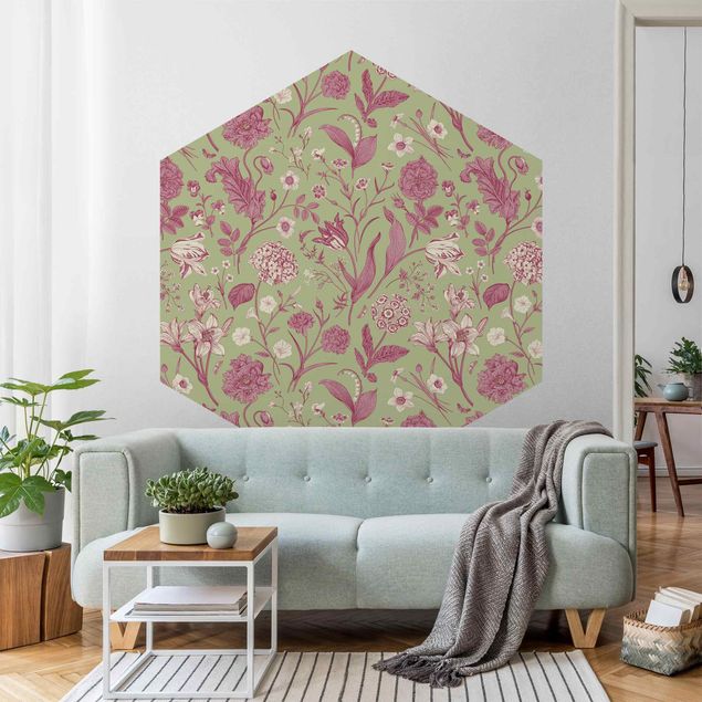 Aesthetic vintage wallpaper Flower Dance In Mint Green And Pink Pastel
