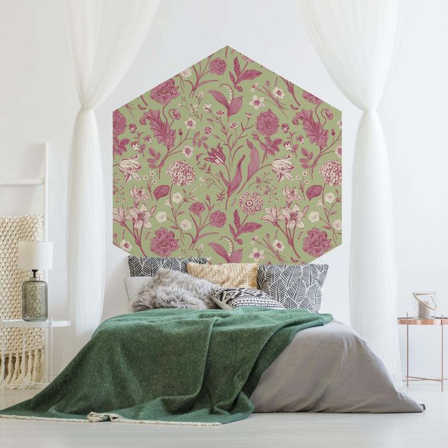 Modern wallpaper designs Flower Dance In Mint Green And Pink Pastel