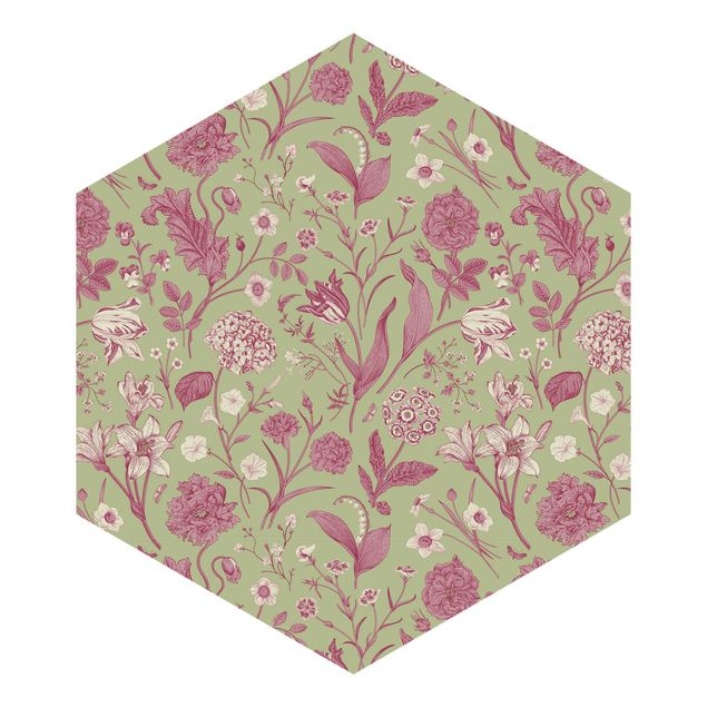 Adhesive wallpaper Flower Dance In Mint Green And Pink Pastel