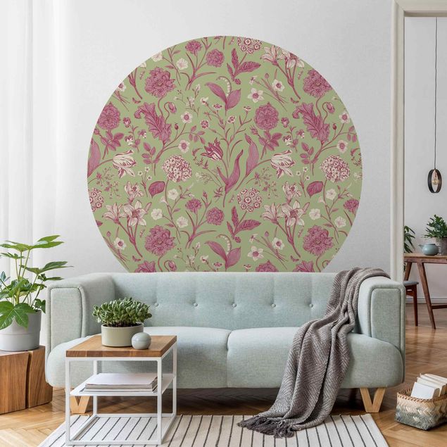 Floral wallpaper Flower Dance In Mint Green And Pink Pastel
