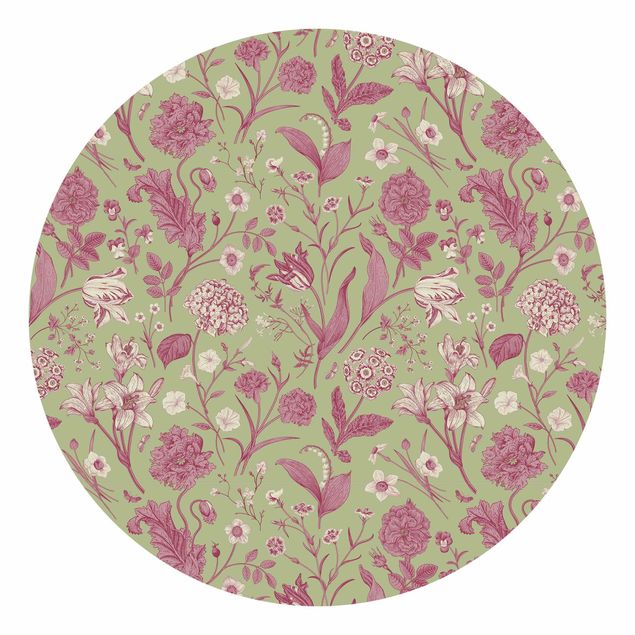 Contemporary wallpaper Flower Dance In Mint Green And Pink Pastel