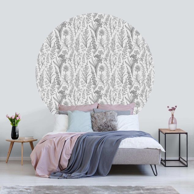 Floral wallpaper Flower Waves In Grey