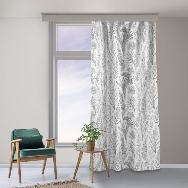 custom curtain Flower Waves In Gray