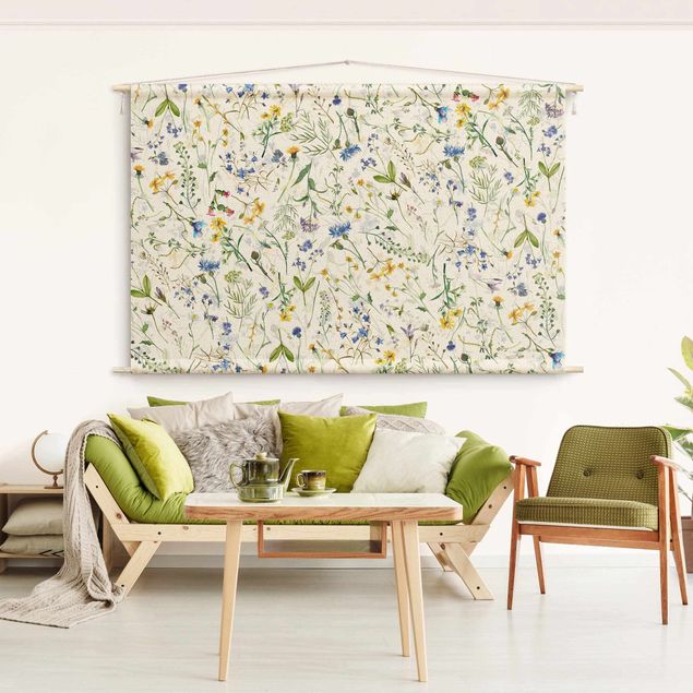 modern tapestry wall hanging Flower Meadow In Watercolour