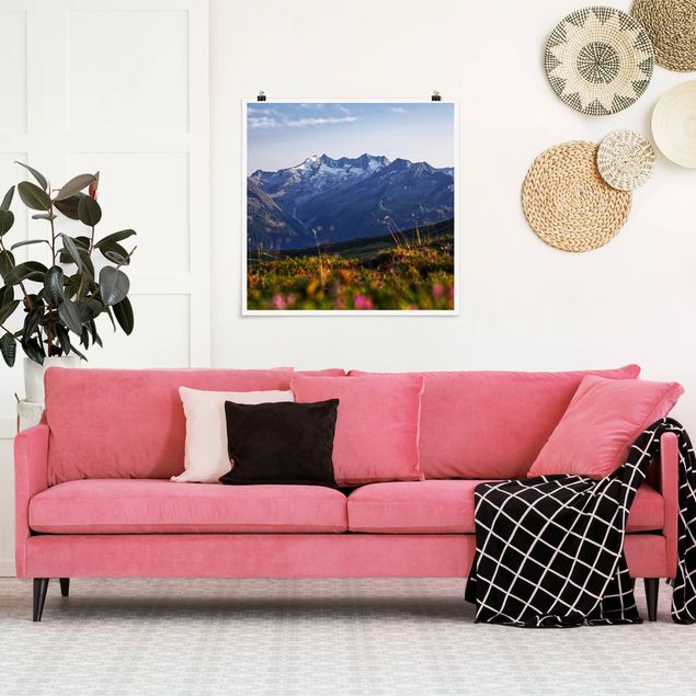 Landscape canvas prints Flowering Meadow In The Mountains