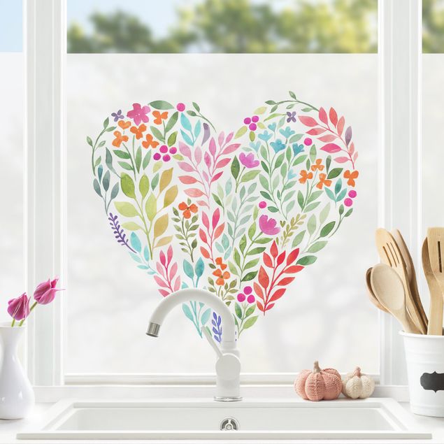 Self adhesive film Flowery Watercolour Heart-Shaped