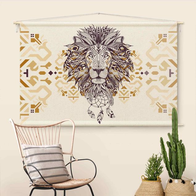 modern wall tapestry Boho Lion With Dreamcatcher