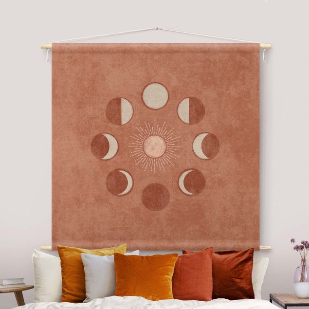 bohemian tapestry Boho Phases Of the Moon With Sun