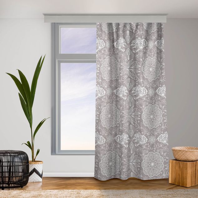 bespoke curtains Boho Tiger Pattern With Mandala In Warm Grey