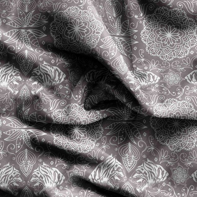 bohemian curtains Boho Tiger Pattern With Mandala In Warm Grey