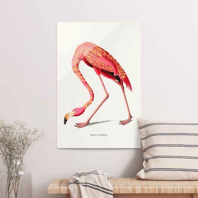 Glass prints pieces Boho Birds - Flamingo