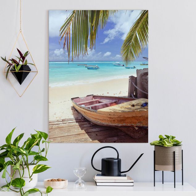 Landscape wall art Boat Beneath Palm Trees