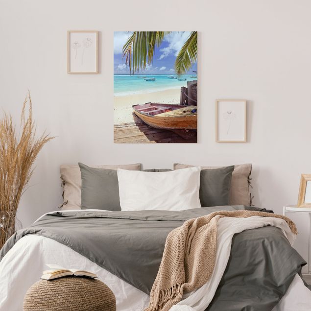 Beach wall art Boat Beneath Palm Trees