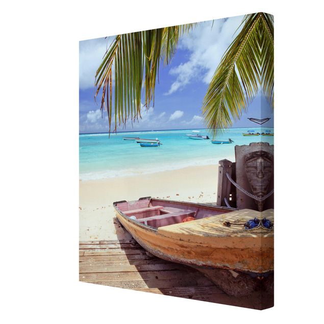 Canvas prints landscape Boat Beneath Palm Trees