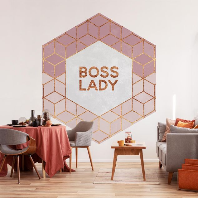 Gold wallpapers Boss Lady Hexagons Pink