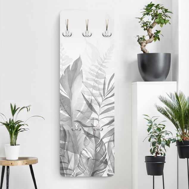 Wall mounted coat rack flower Botany - Tropical Leaves Grey