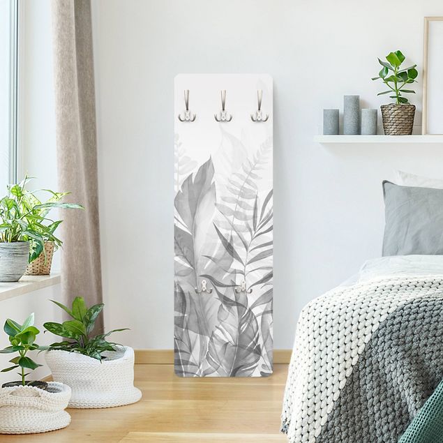 Grey wall mounted coat rack Botany - Tropical Leaves Grey