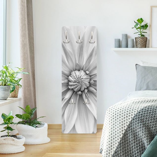 Wall mounted coat rack black and white Botanical Blossom In White