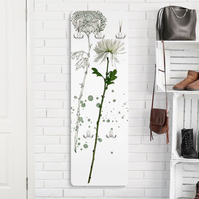 Wall mounted coat rack flower Botanical Watercolour - Dandelion