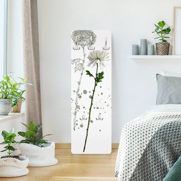 White wall mounted coat rack Botanical Watercolour - Dandelion