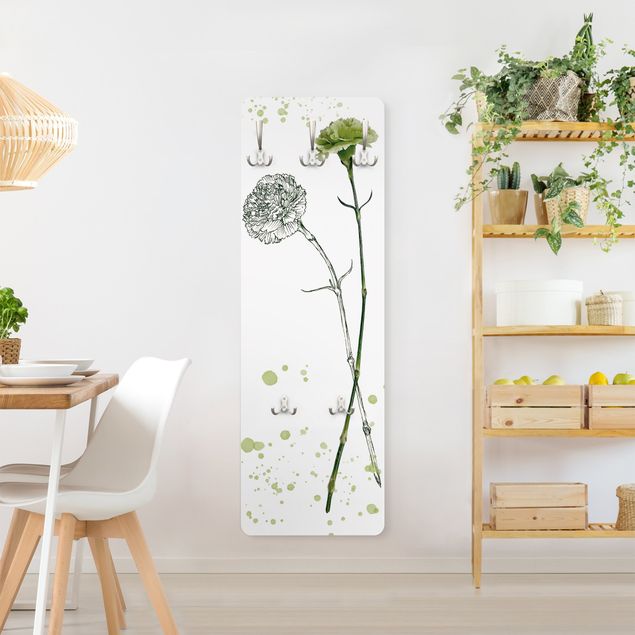 Wall mounted coat rack Botanical Watercolour - Carnation