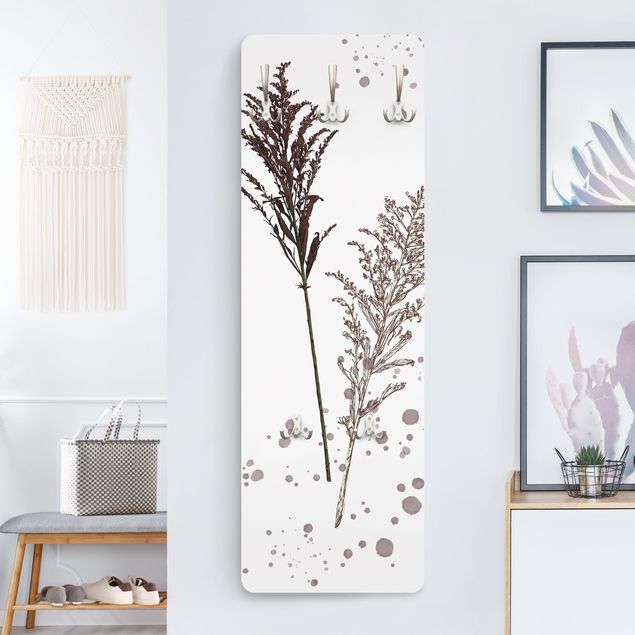 Wall mounted coat rack flower Botanical Watercolour - Fescue Reed