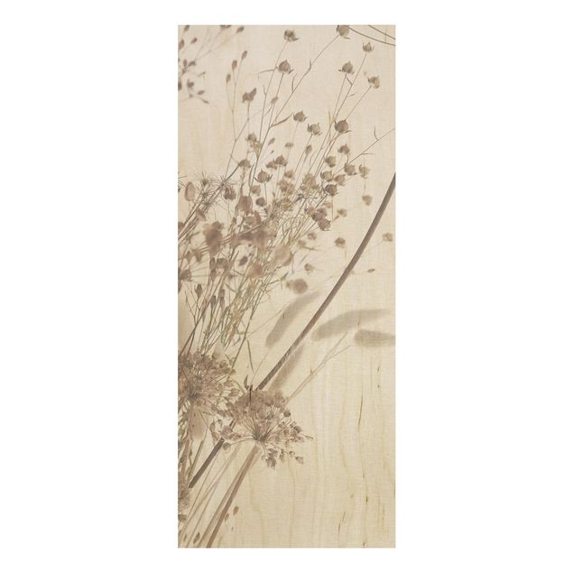 Wood prints flower Bouquet Of Ornamental Grass And Flowers