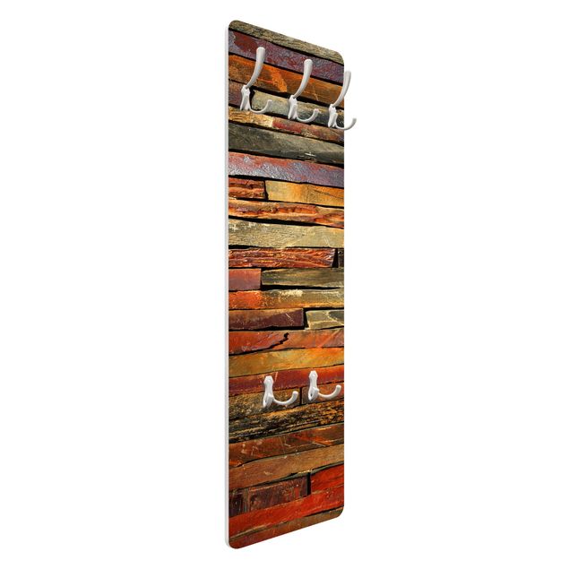 Wall mounted coat rack brown Stack of Planks