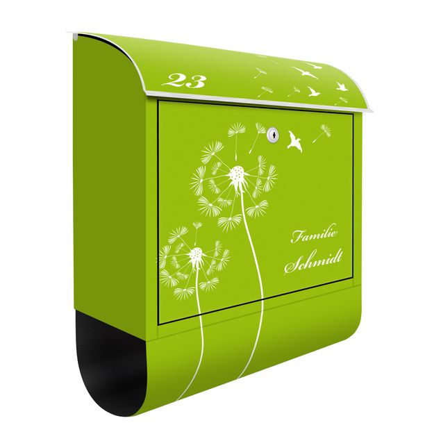 Letterboxes flower Customised text Dandelion Apple Green