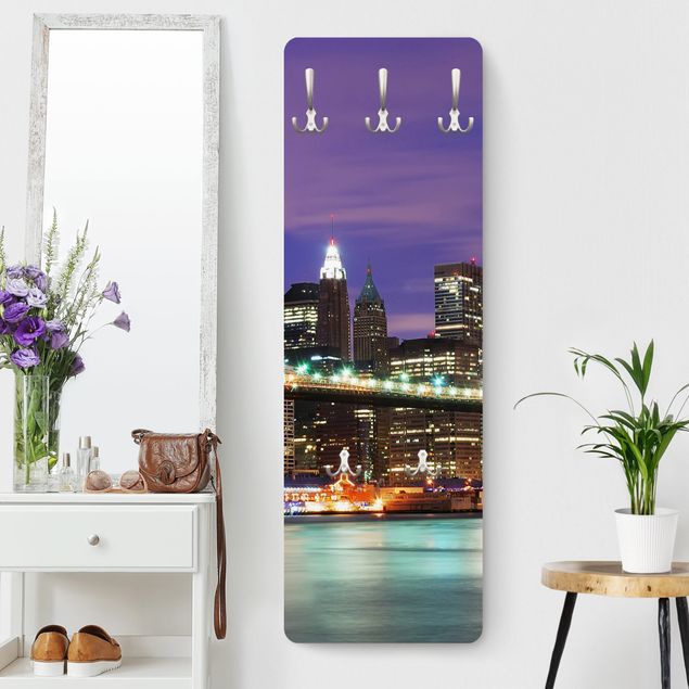 Wall mounted coat rack architecture and skylines Brooklyn Bridge In New York City
